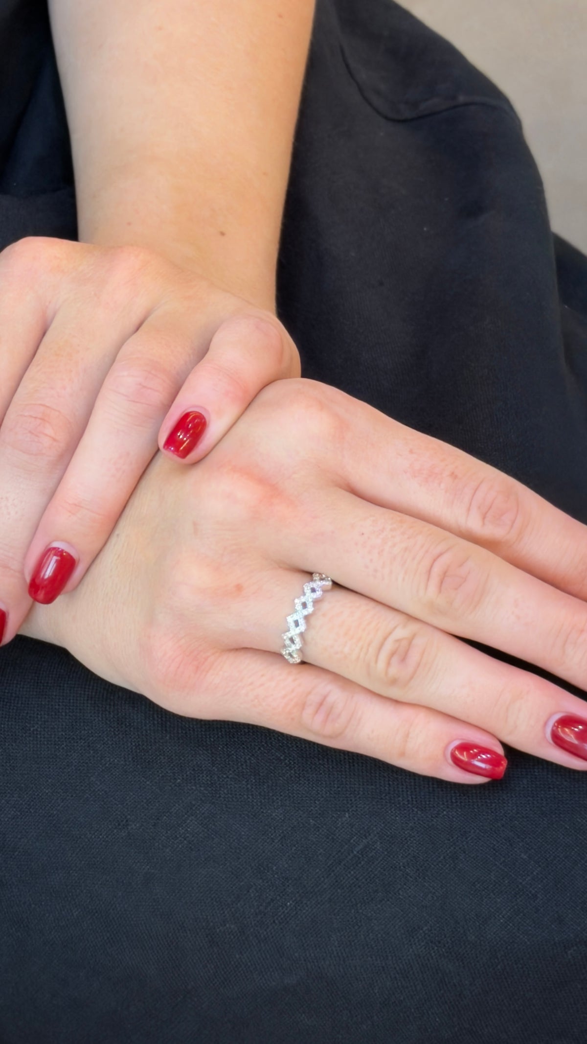 Contemporary Diamond Open-Square Link Ring - additional view