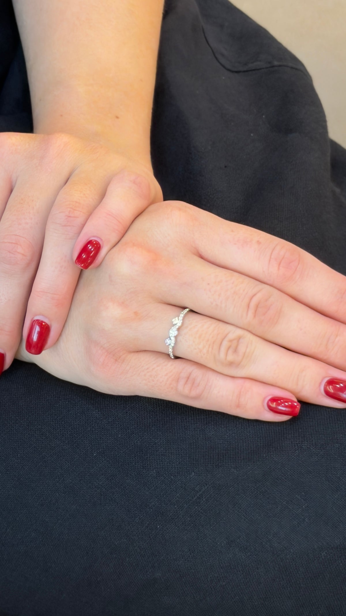 Diamond Three-Cluster Wave Band Ring - additional view