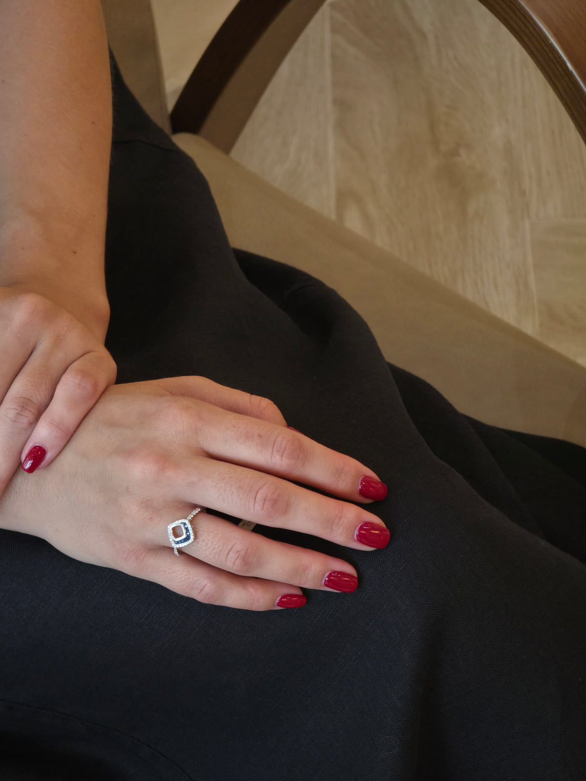 Sapphire Arc Open-Lozenge Diamond Ring - additional view