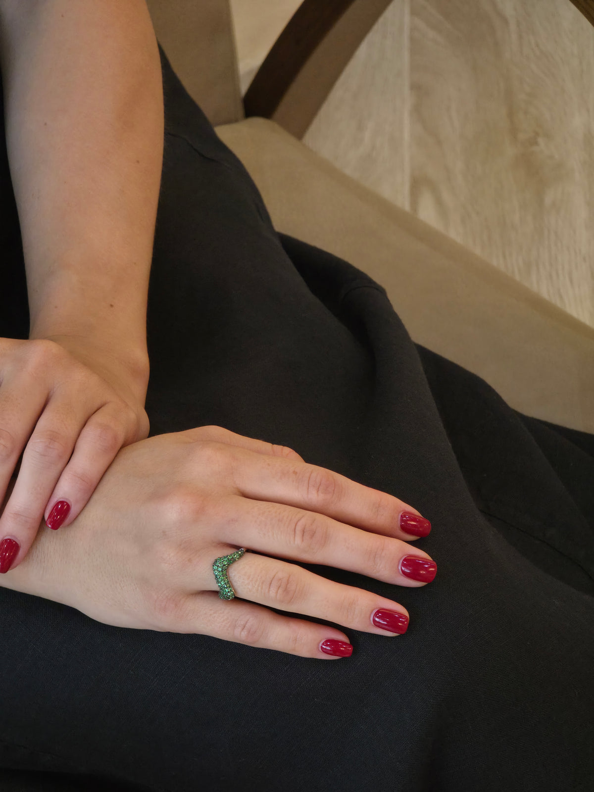 Sculptural Tsavorite Pavé Wave Ring - additional view