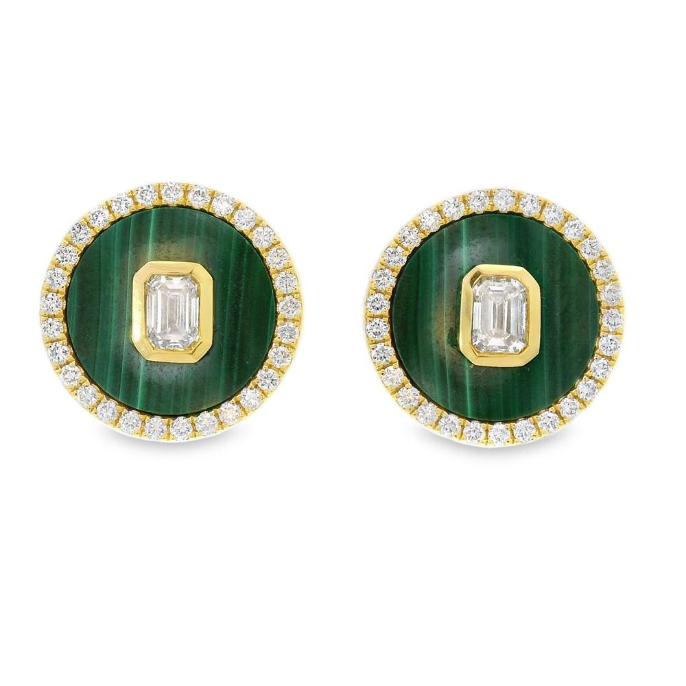 Attractive Round Malachite Diamond Earrings
