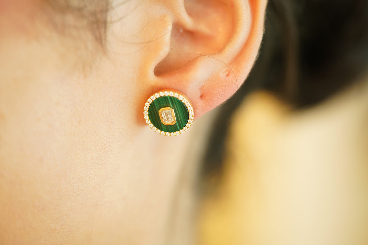 Attractive Round Malachite Diamond Earrings - additional view