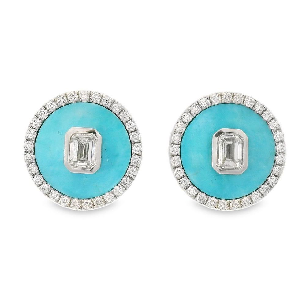 Attractive Round Turquoise Diamond Earrings