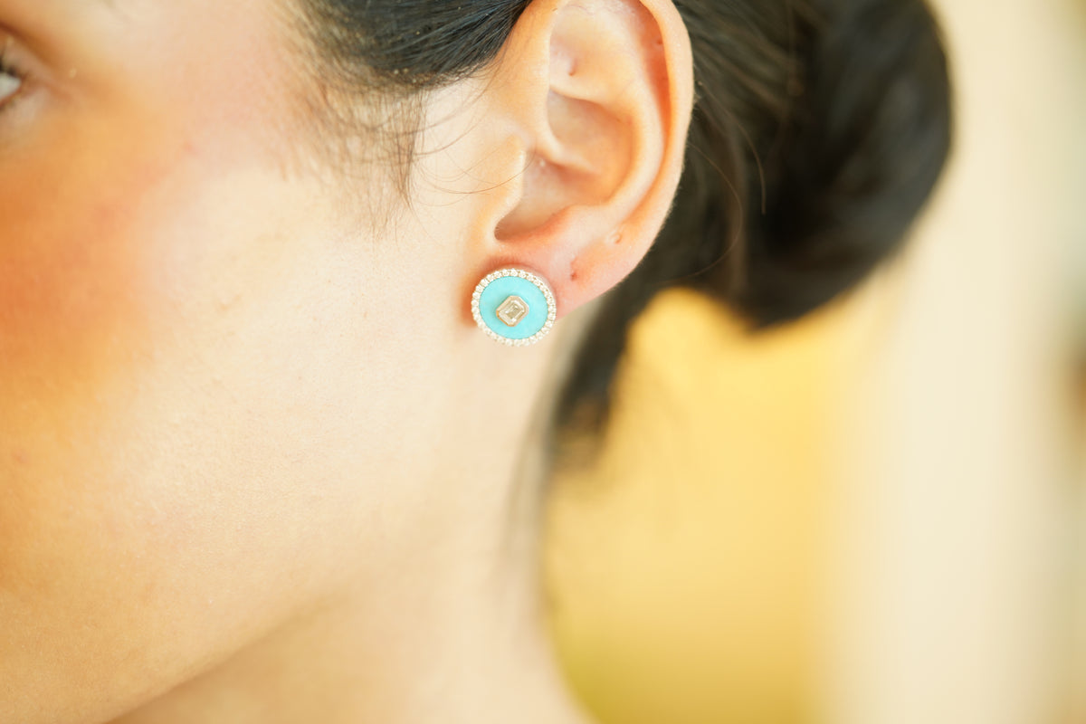 Attractive Round Turquoise Diamond Earrings - additional view
