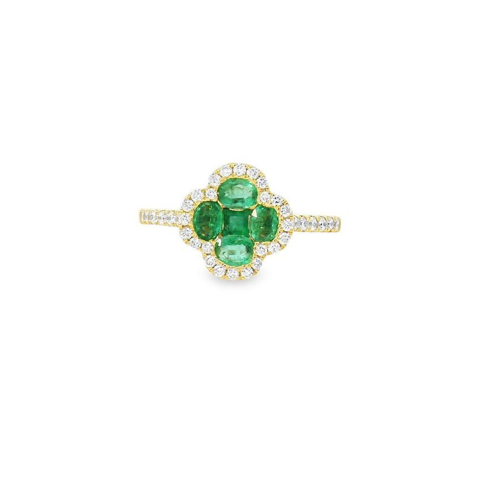 Beautiful Rose Style Emerald Halo Yellow Ring