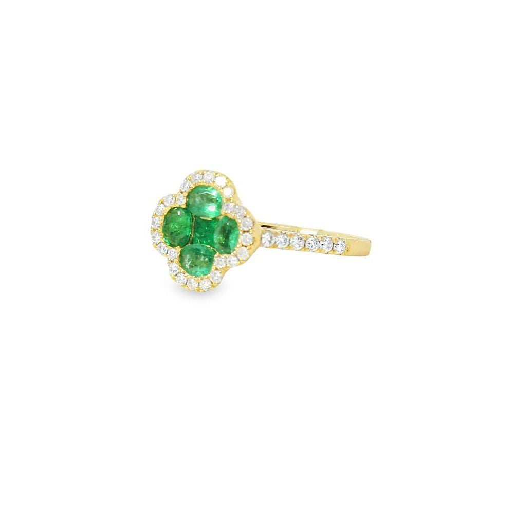 Beautiful Rose Style Emerald Halo Yellow Ring