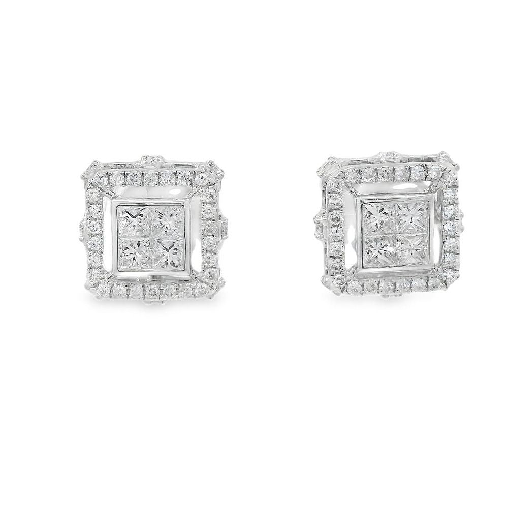 Charming 4-Princess Halo Diamond Earrings