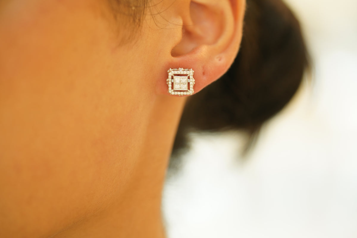 Charming 4-Princess Halo Diamond Earrings - additional view