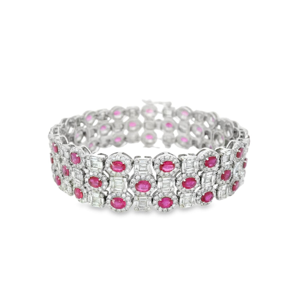 Luxuriant Ruby and Diamond Wide Bracelet