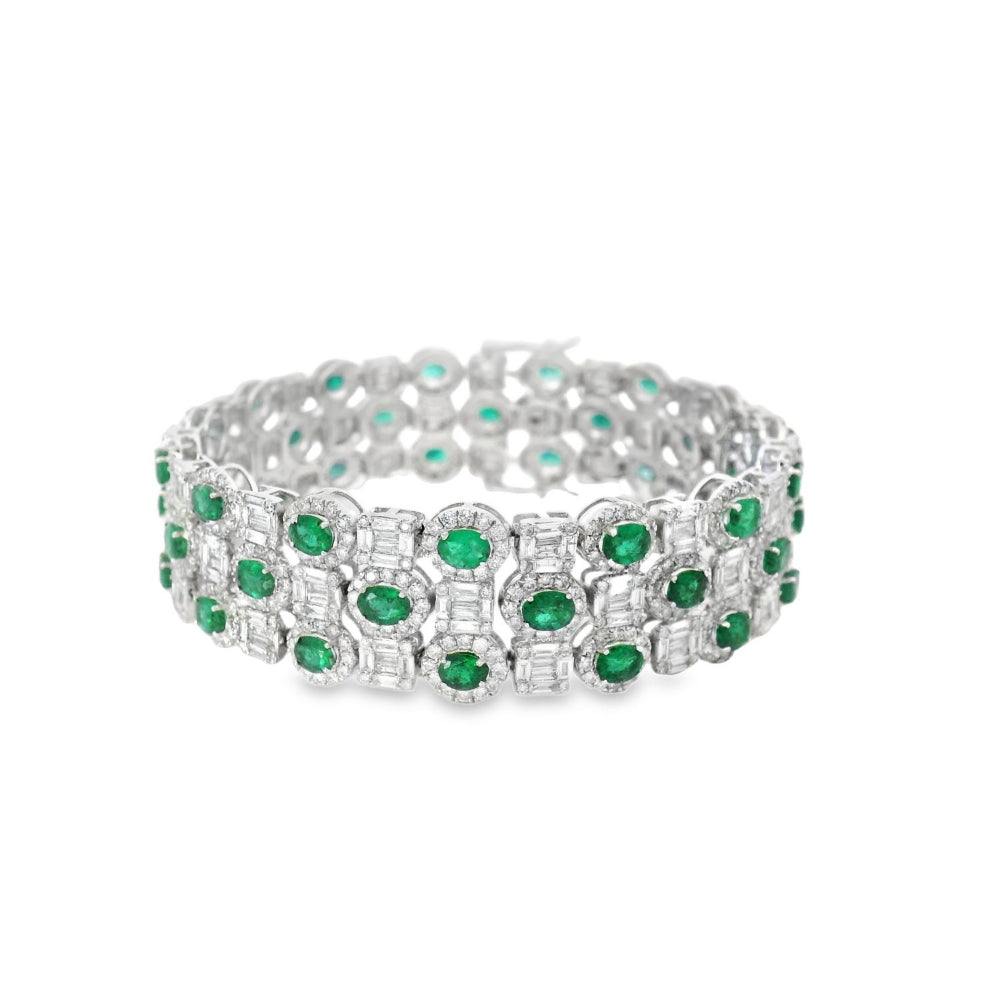 Luxuriant Emerald and Diamond Wide Bracelet