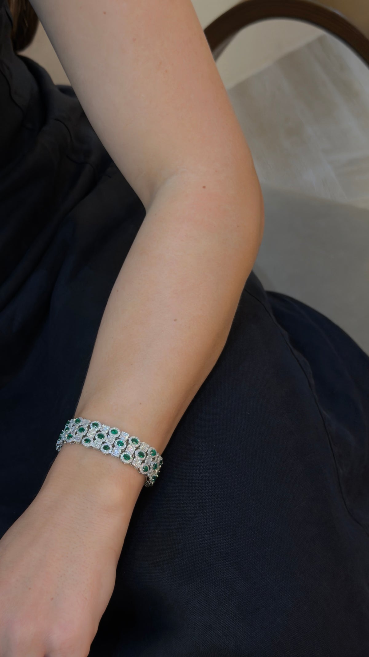 Luxuriant Emerald and Diamond Wide Bracelet - additional view