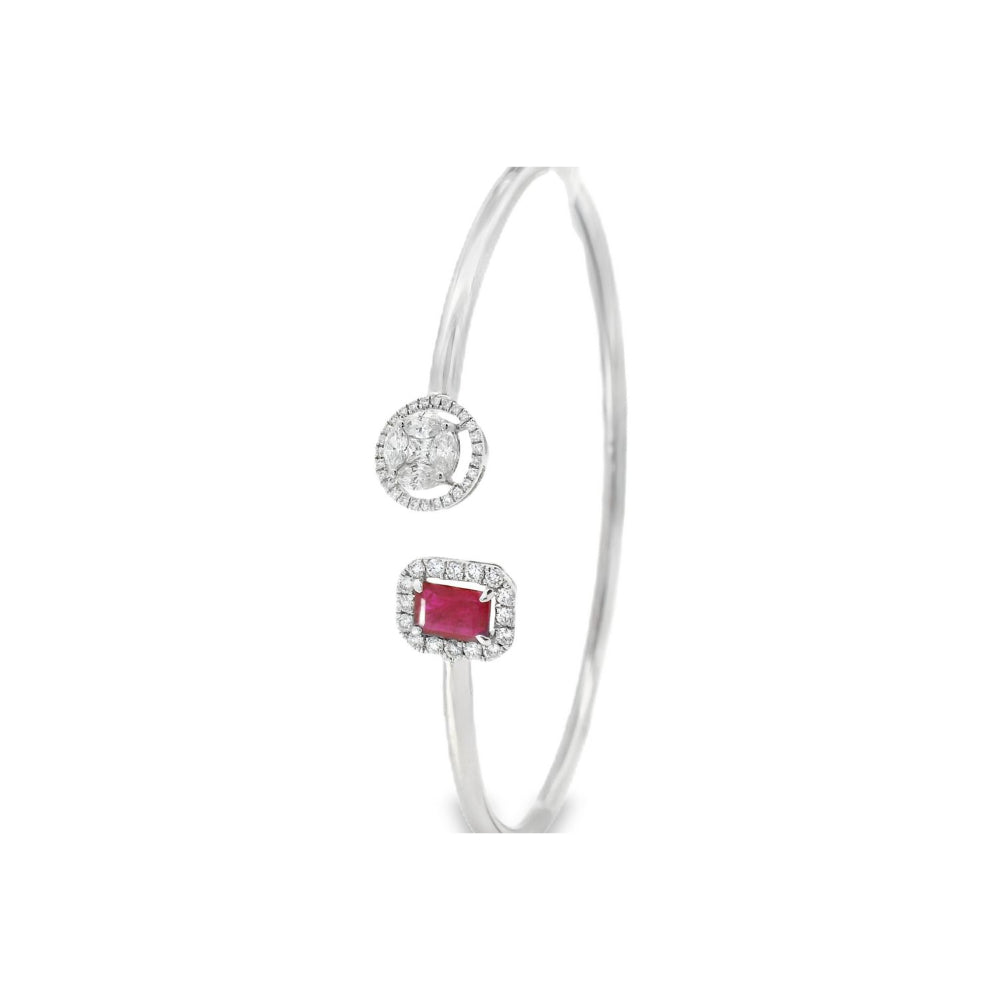 Delicate Square Ruby & Diamond Open Bangle