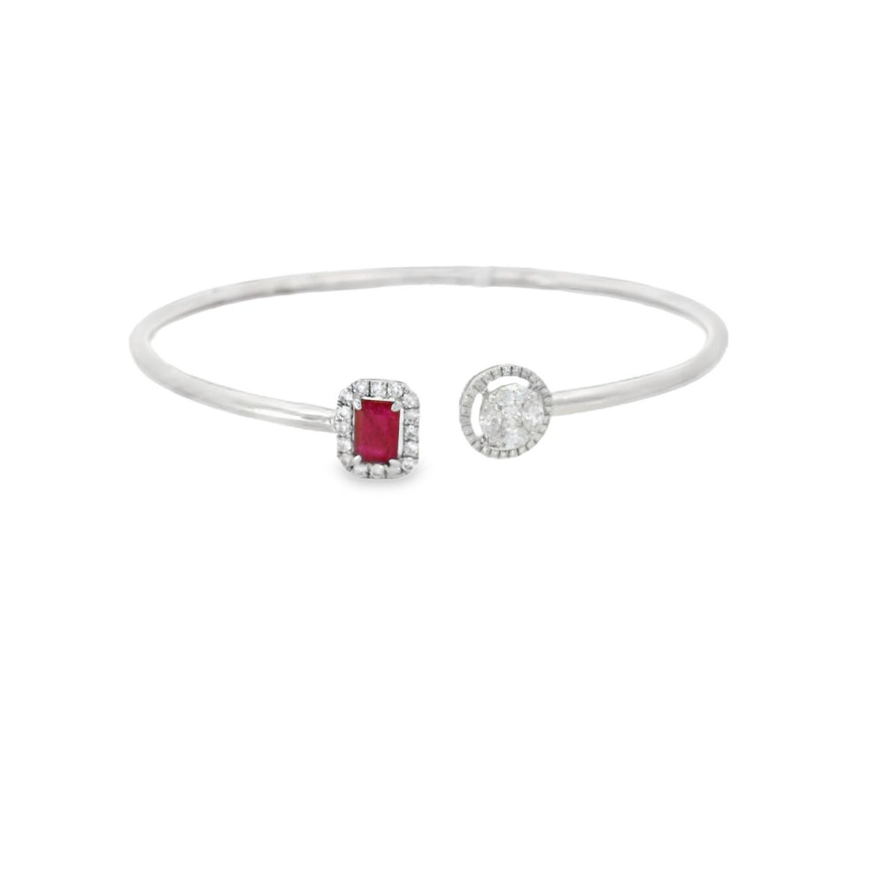 Delicate Square Ruby & Diamond Open Bangle