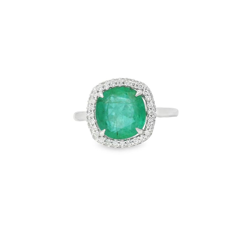 Glamorous Round Emerald Diamond Frame Ring