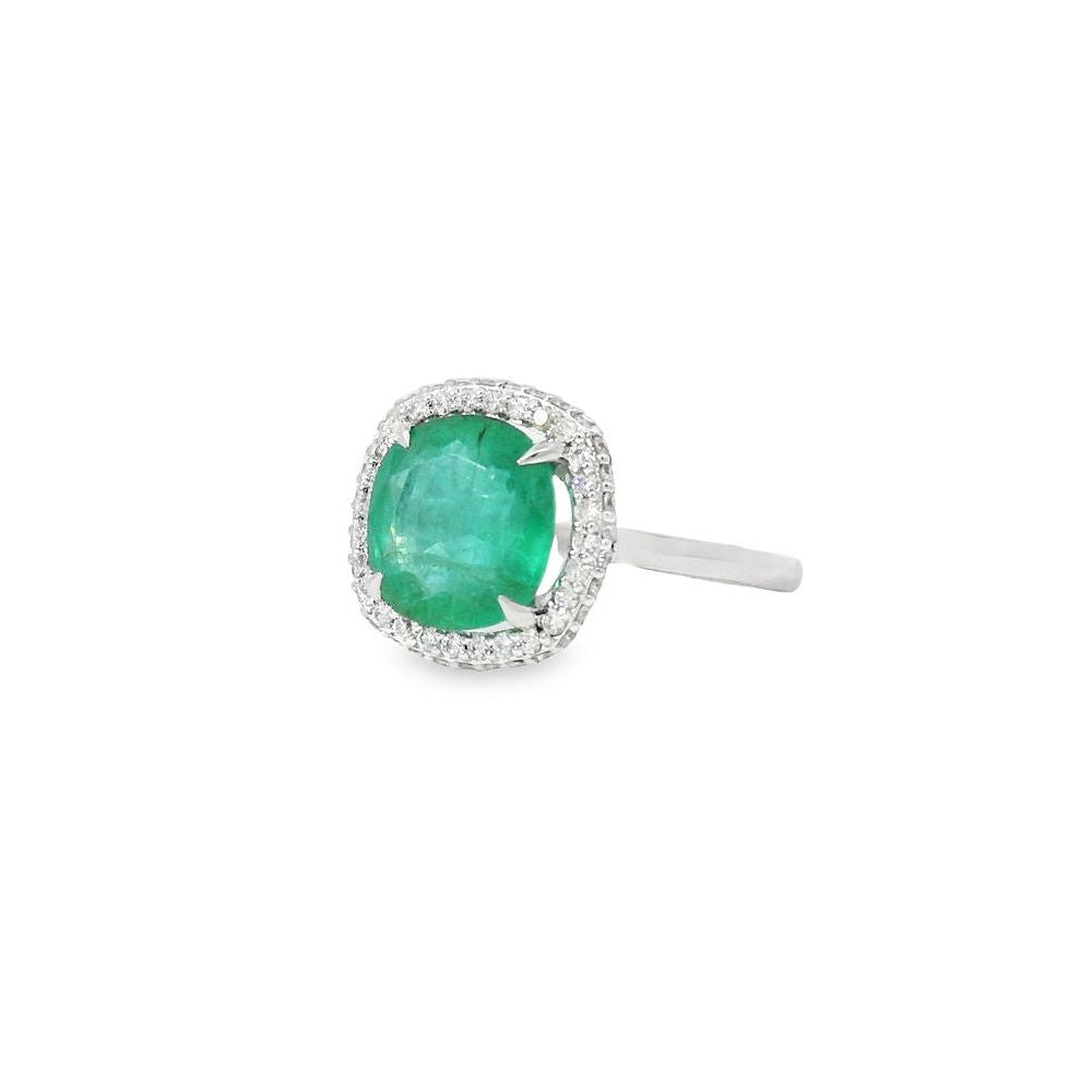 Glamorous Round Emerald Diamond Frame Ring
