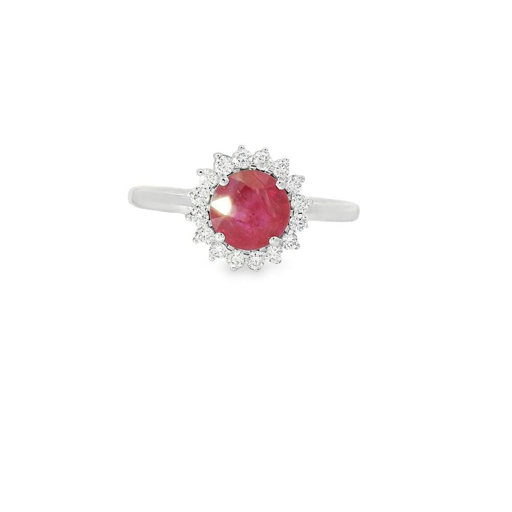Glamorous Round Ruby Sunny Diamond Frame Ring