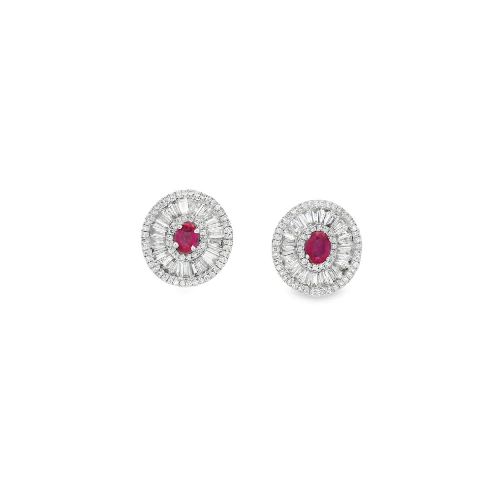 Exotic Oval Ruby Full of Diamond Earrings