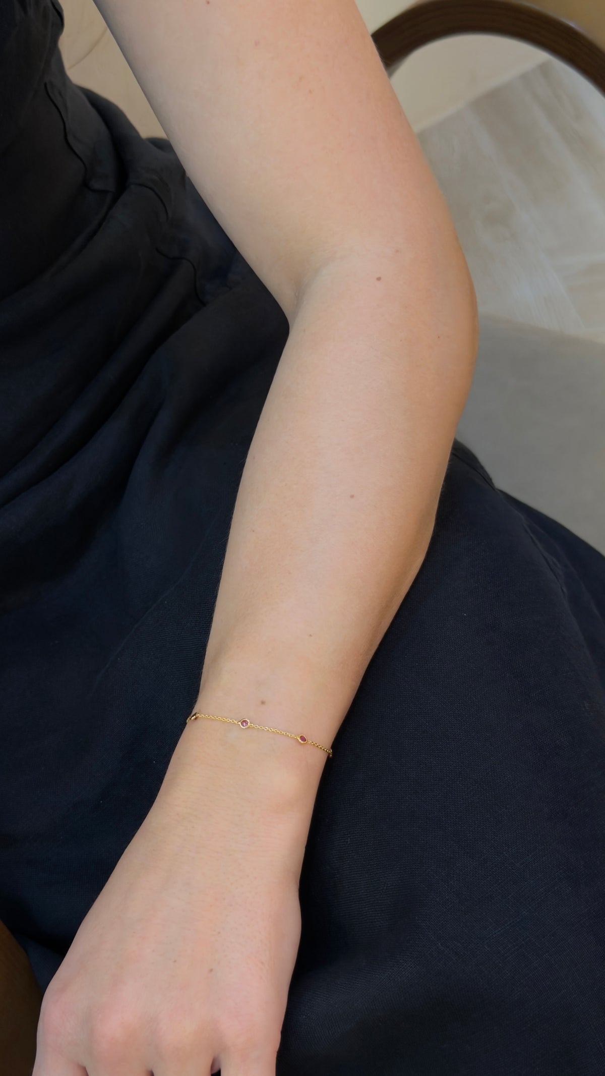 Delicate Ruby Station Yellow Gold Bracelet - additional view