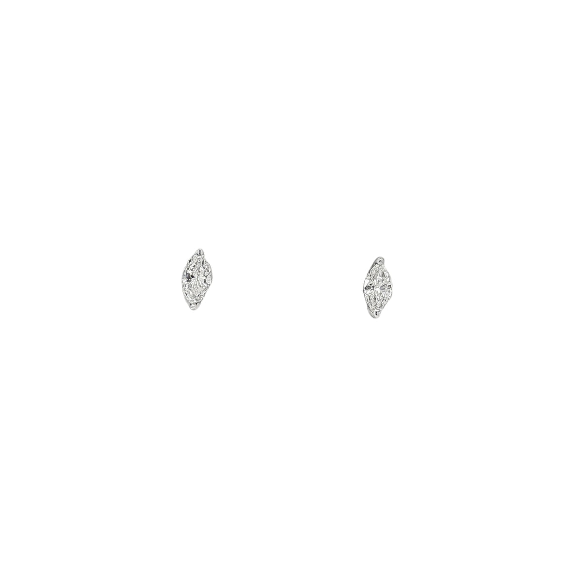 White gold stud earrings with single marquise diamonds in slender prong settings