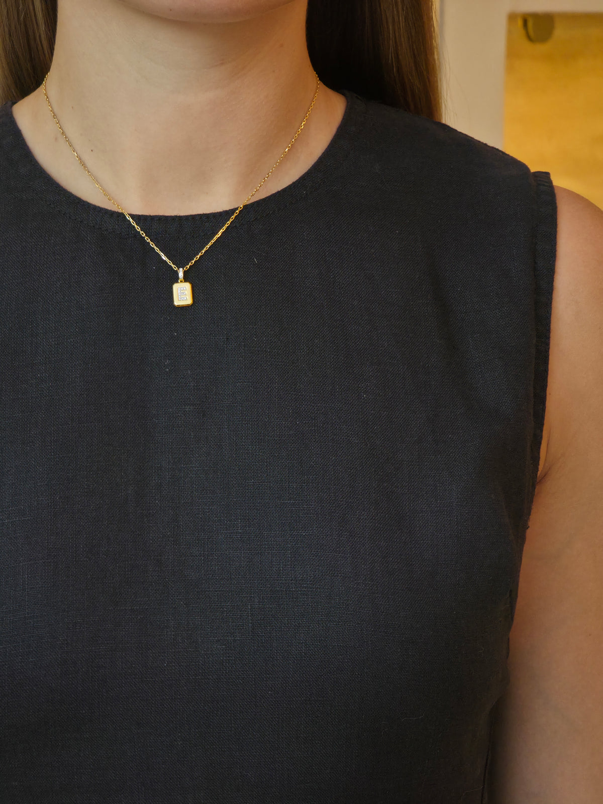 Delicate Yellow "E" Letter Diamond Pendant - additional view