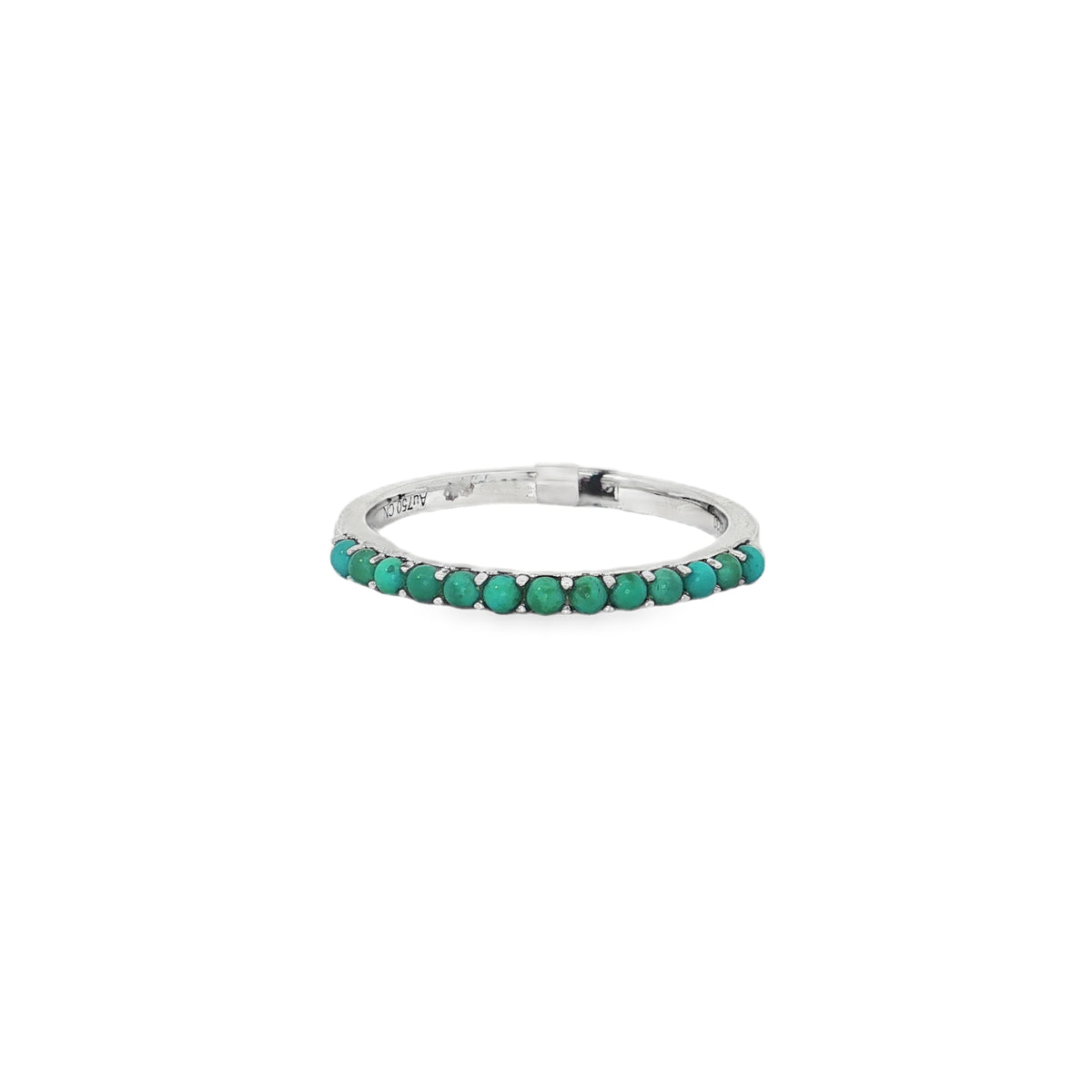 White gold slender ring with a front row of rounded turquoise stones