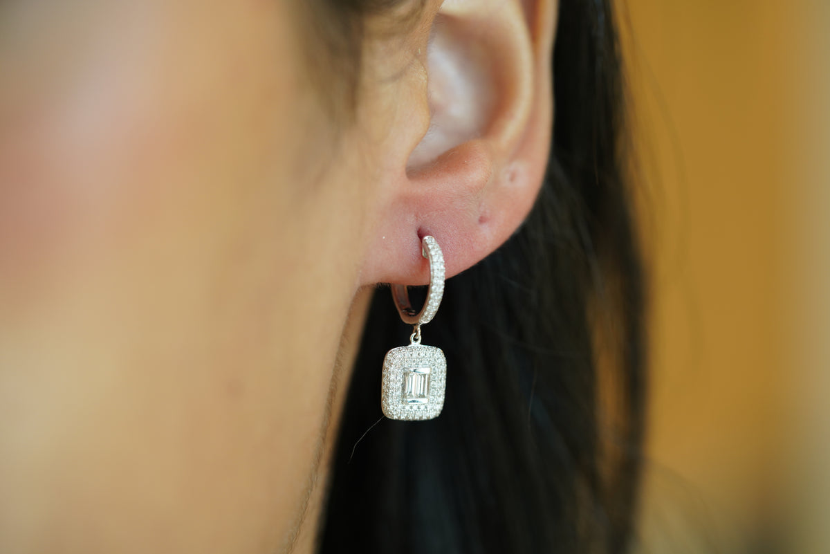 Attractive Square Full Diamonds Dangling Earrings - additional view