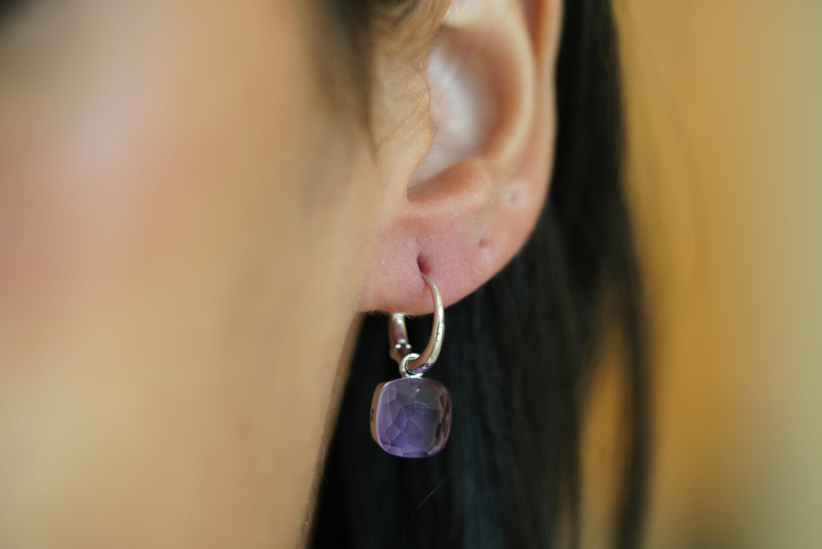 Delightful Dangling Amethyst Hoop Earrings - additional view