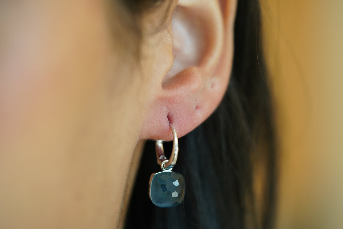 Delightful Dangling Blue Topaz Hoop Earrings - additional view