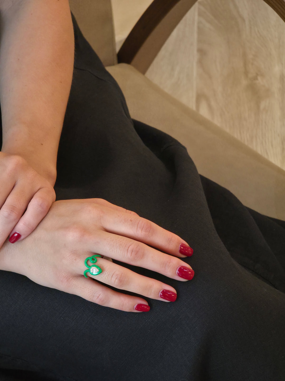 Green Mina Spiral Diamond Ring - additional view