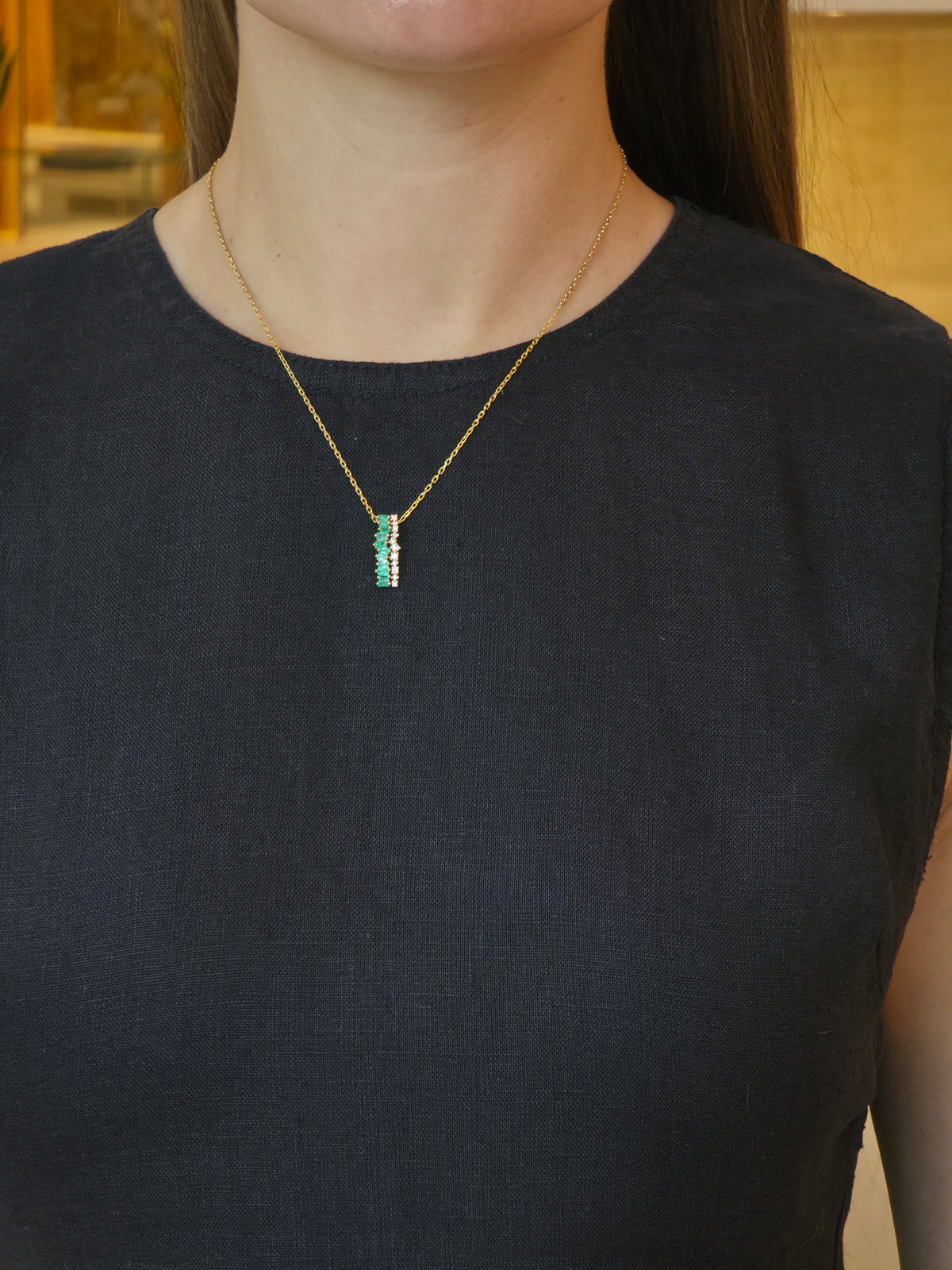 Attractive Straight Yellow Gold Emerald Pendant - additional view