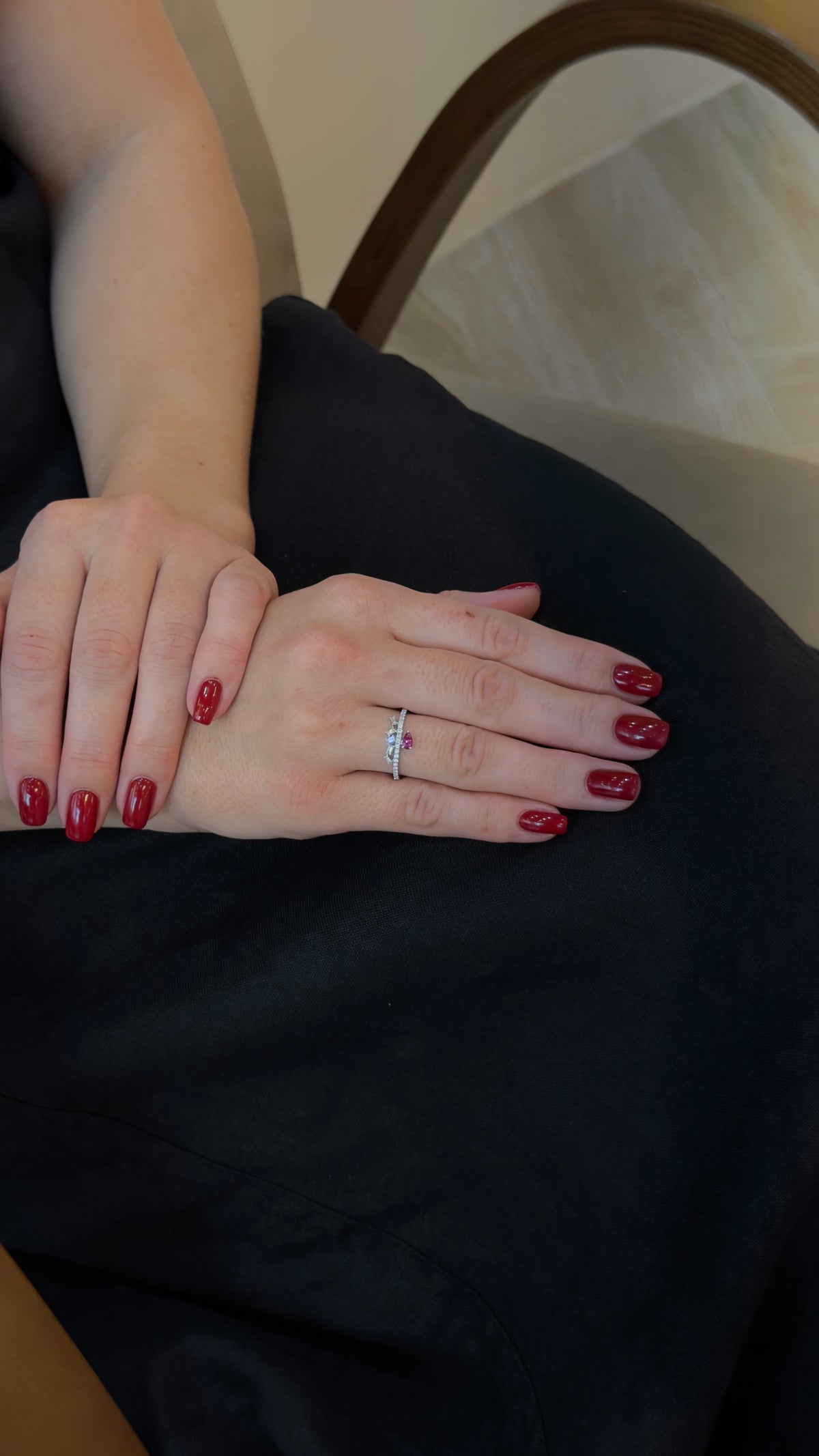 Ruby Pear Baguette Diamond Crown Ring - additional view