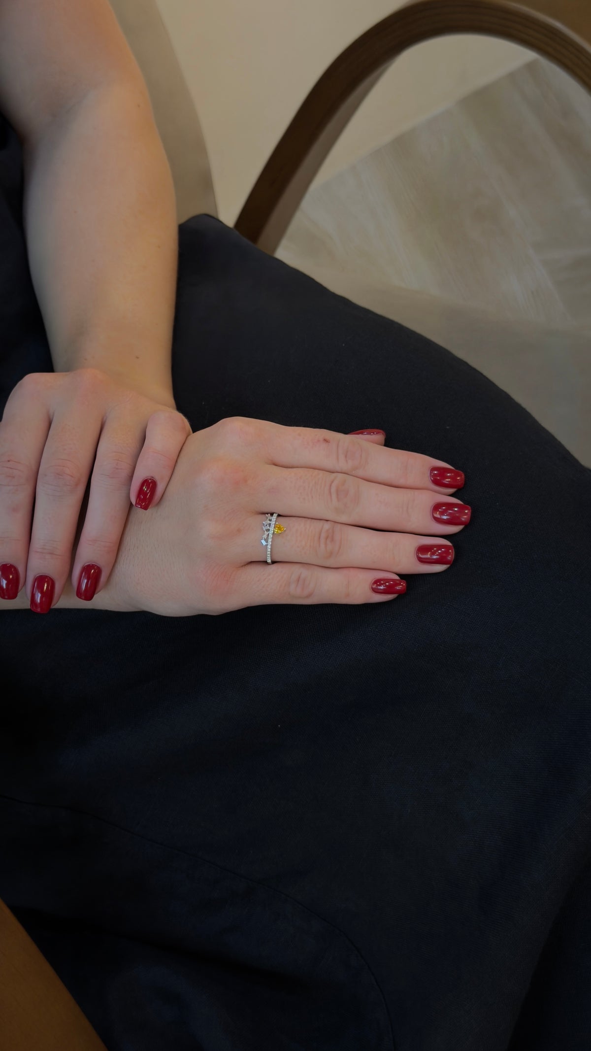 Orange Sapphire Heart Baguette Diamond Crown Ring - additional view