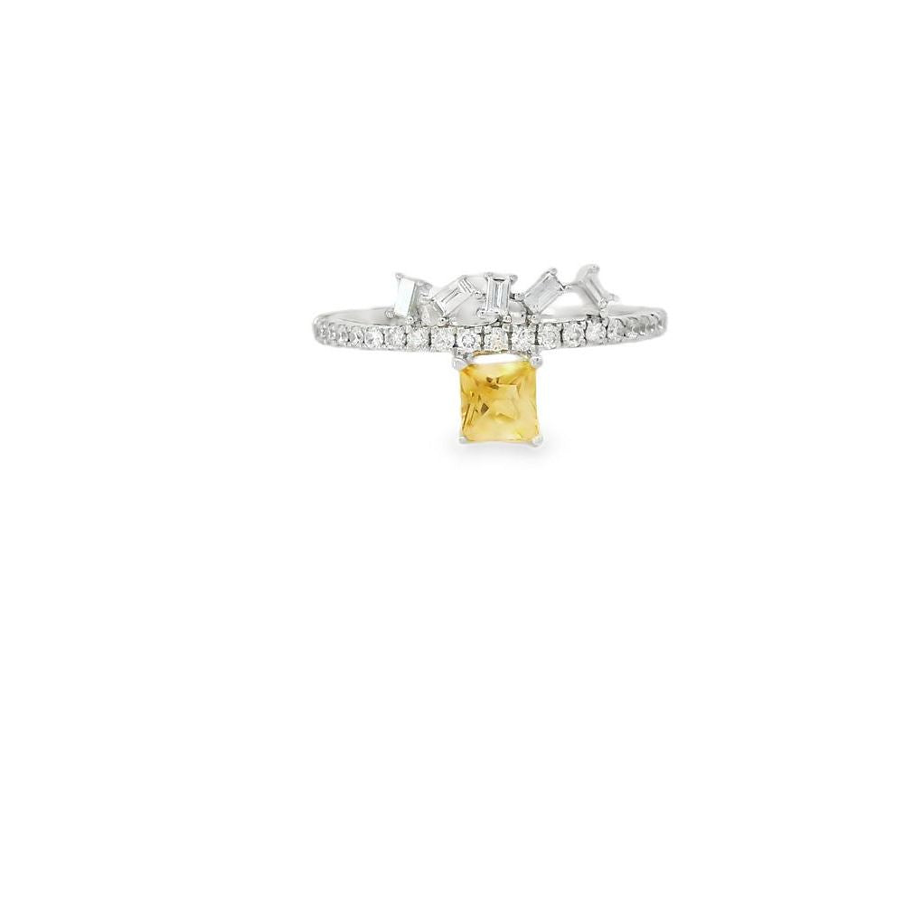 Delightful Square Yellow Sapphire and Diamond Ring