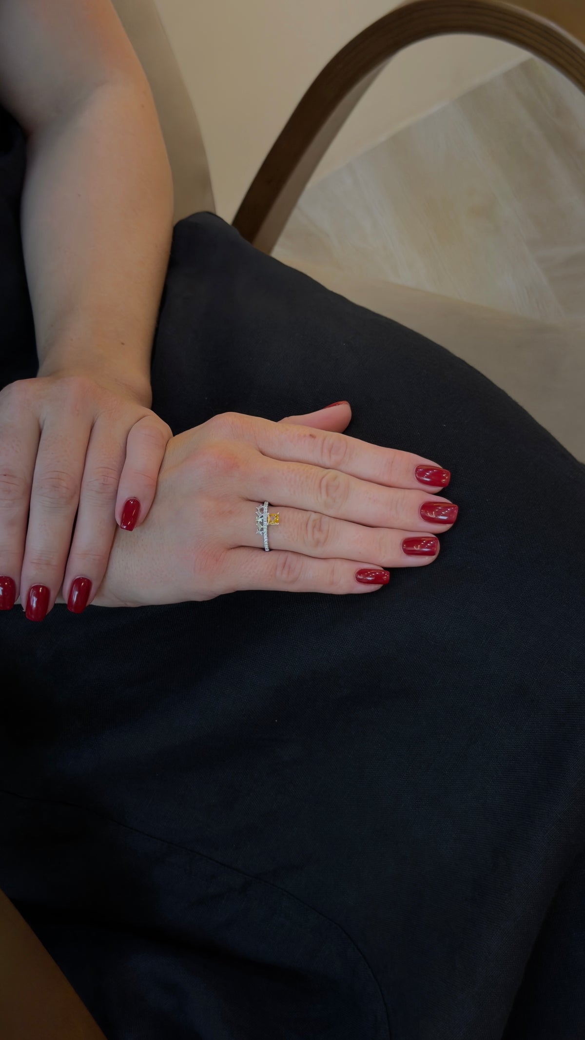 Delightful Square Yellow Sapphire and Diamond Ring - additional view