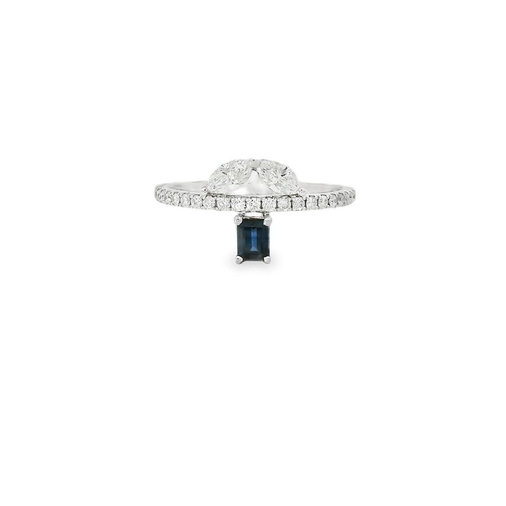 Captivating Baguette Sapphire Dual Marquise Diamond Ring