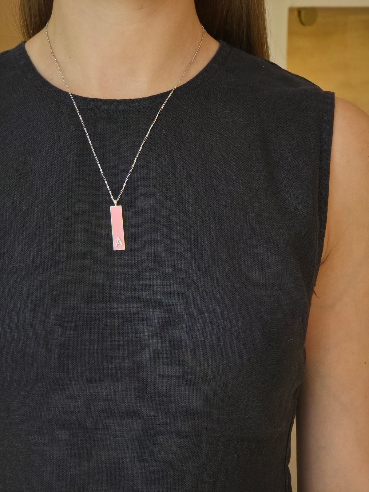 Pink Mina Letter "A" Diamond Pendant - additional view