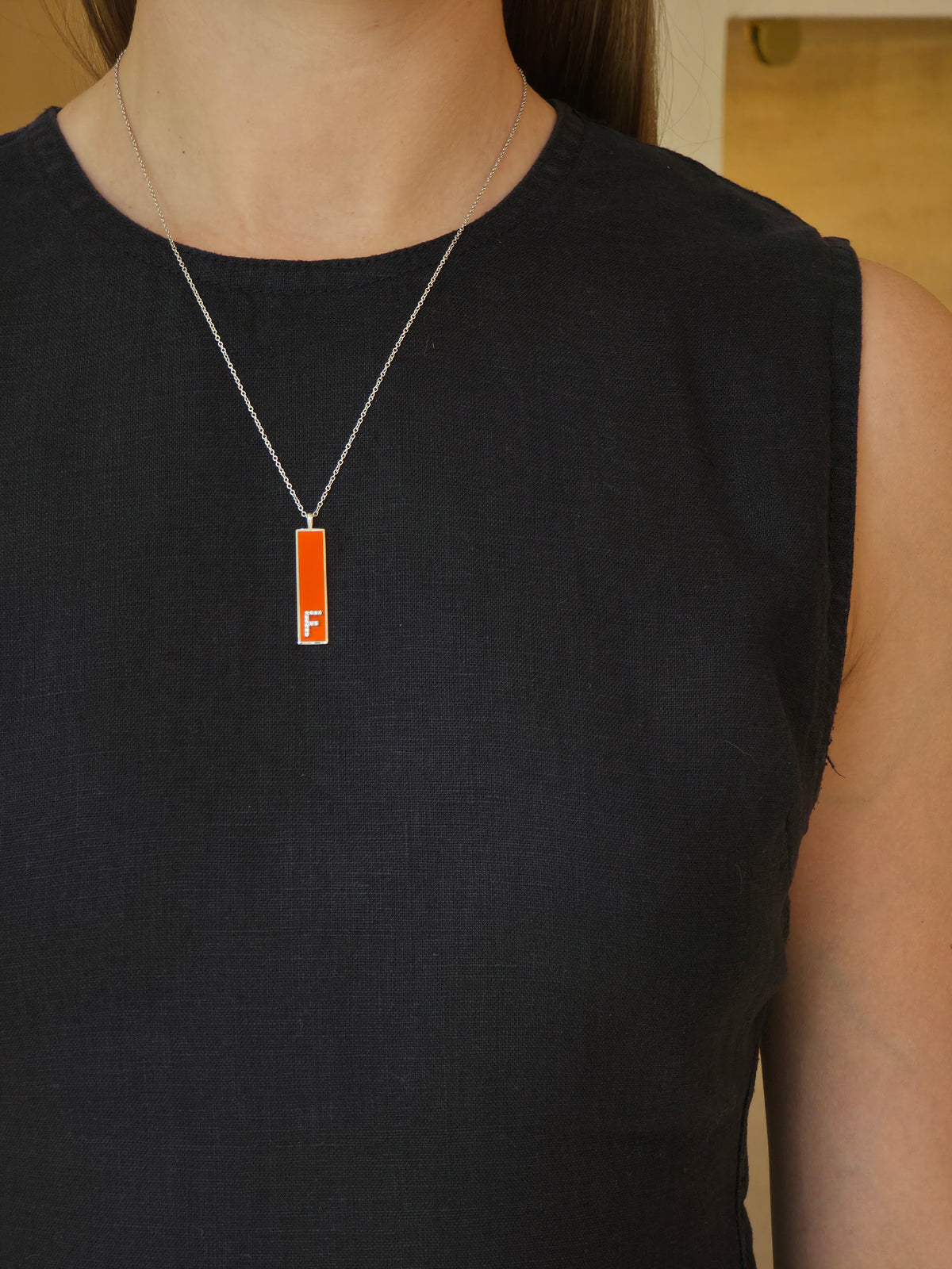 Orange Mina Letter "F" Diamond Pendant - additional view