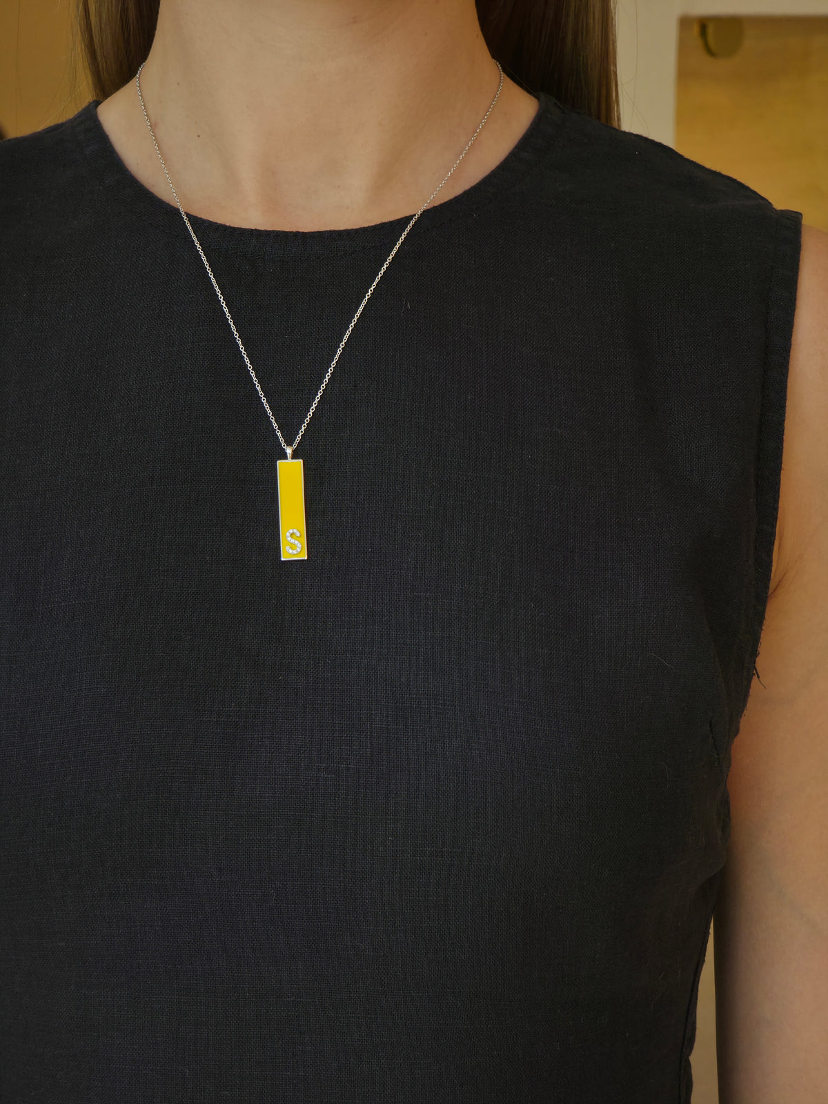 Yellow Mina Letter "A" Diamond Pendant - additional view