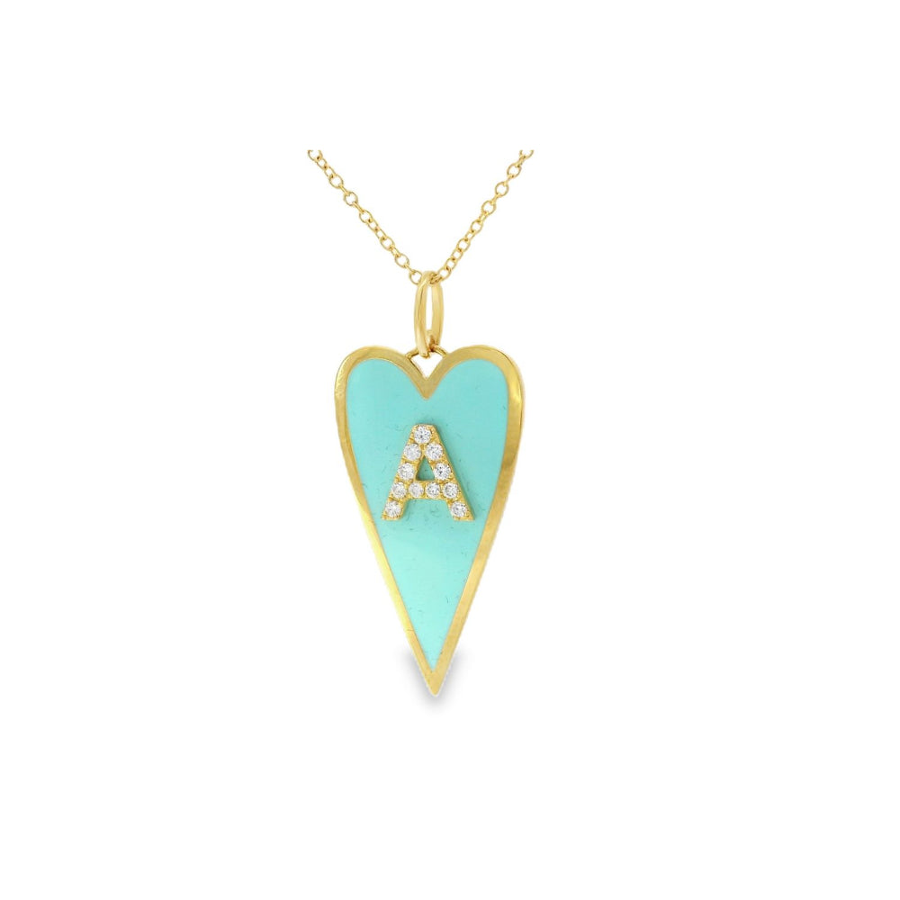Light Blue Mina Letter "A" Heart Pendant