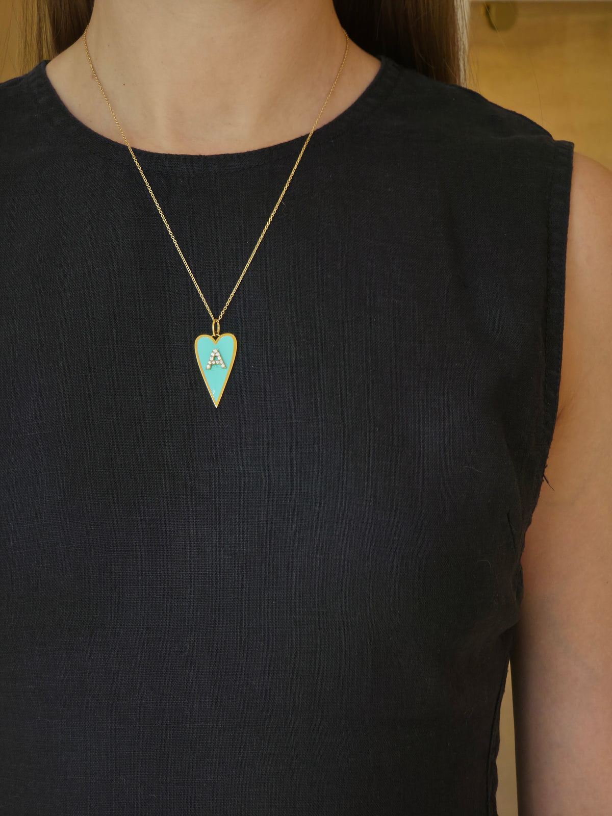 Light Blue Mina Letter "A" Heart Pendant - additional view