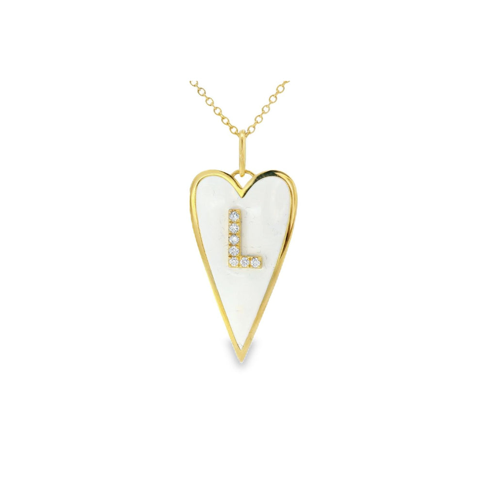 White Mina Letter "L" Heart Diamond Pendant
