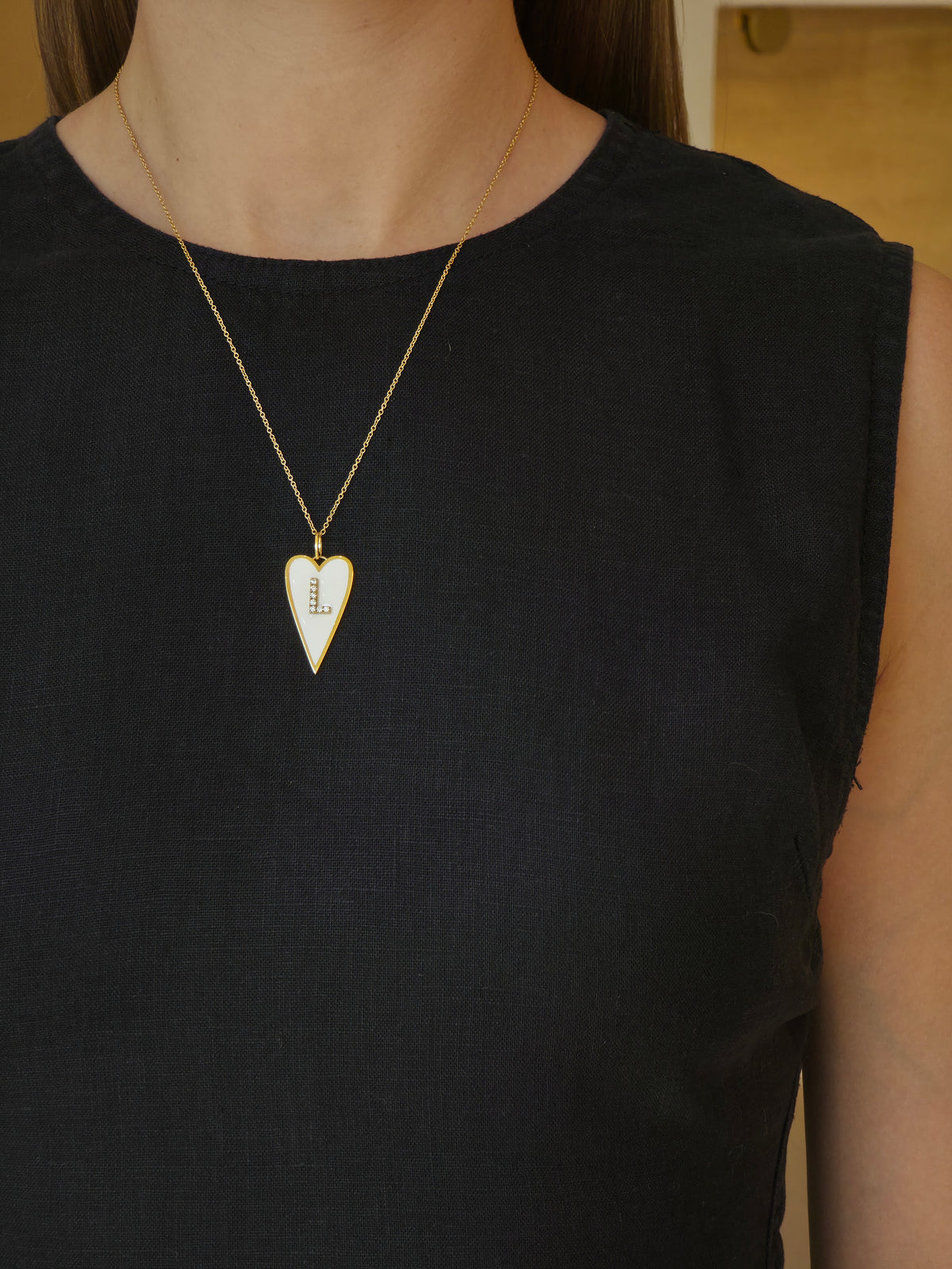 White Mina Letter "L" Heart Diamond Pendant - additional view