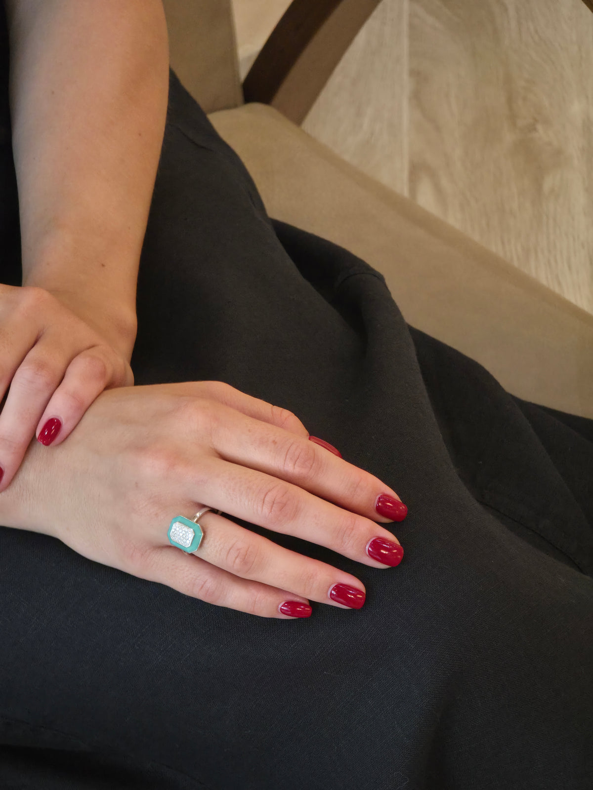 Astonishing Diamonds & Turquoise Frame Ring - additional view