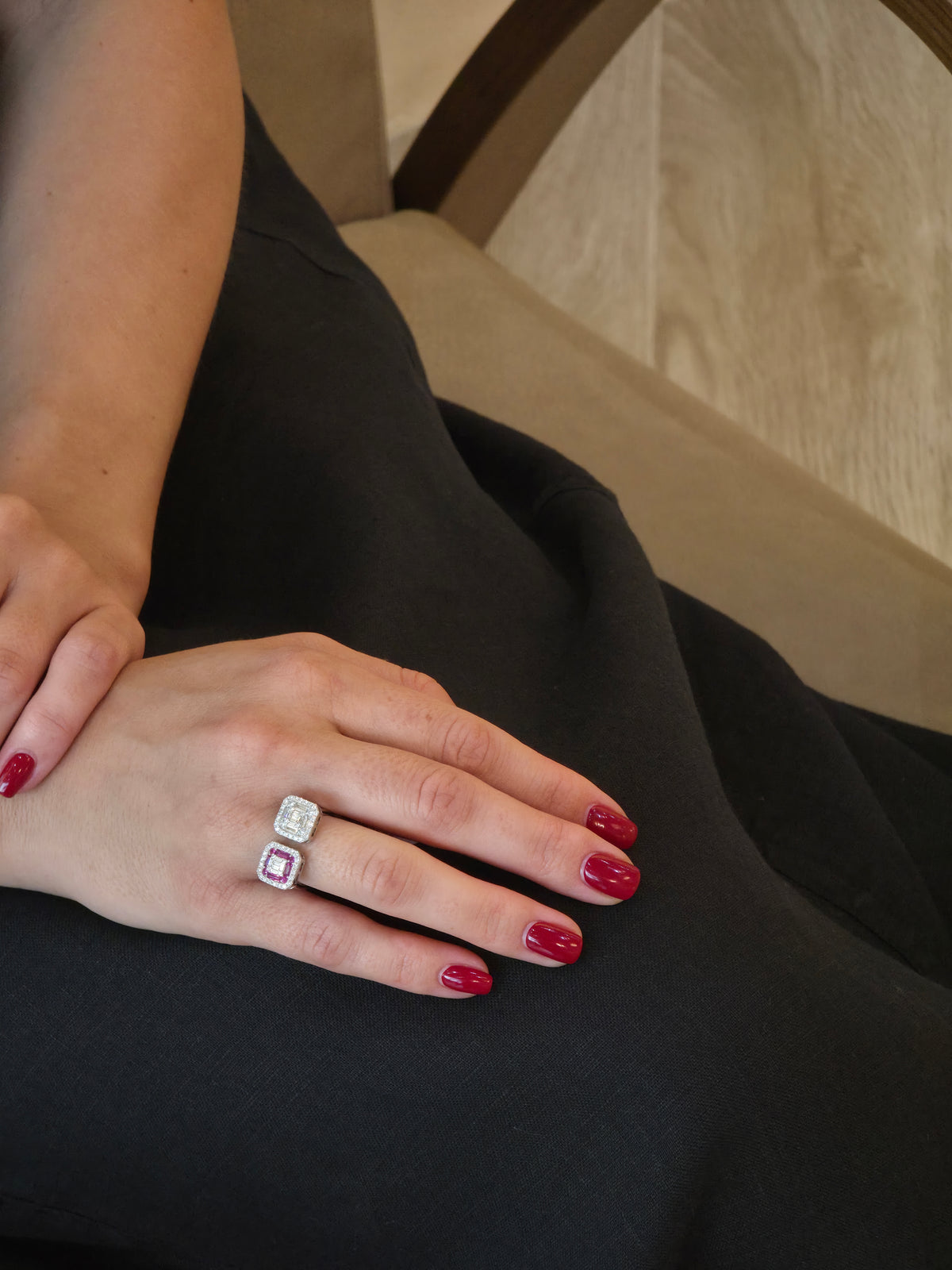 Exotic Full Diamond & Ruby Open Ring - additional view