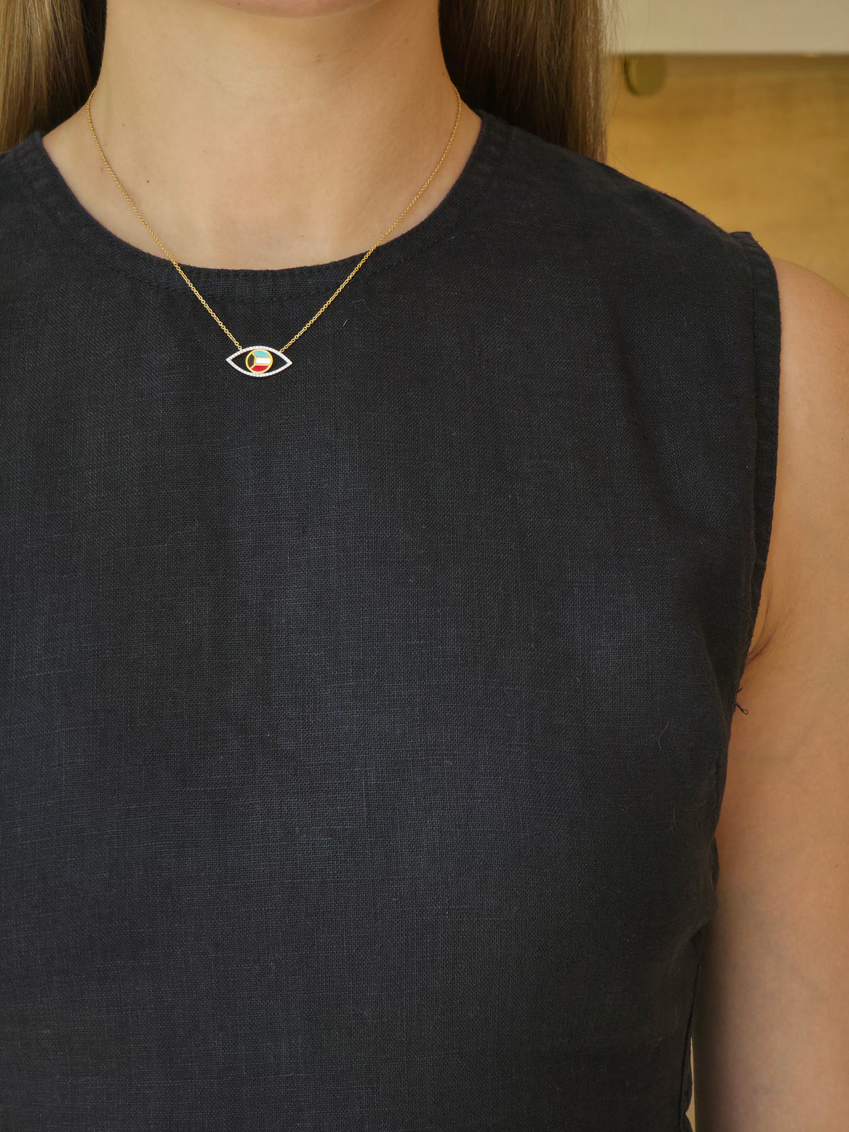 Kuwait Flag Diamond Eye Yellow Gold Necklace - additional view