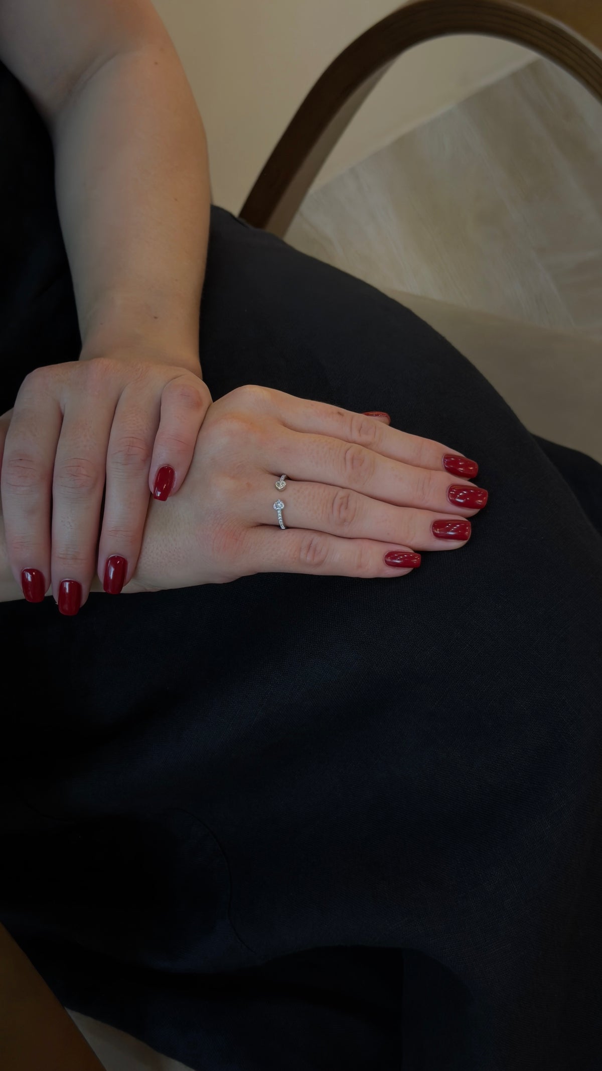 Lovely Double Heart Diamond Open Ring - additional view