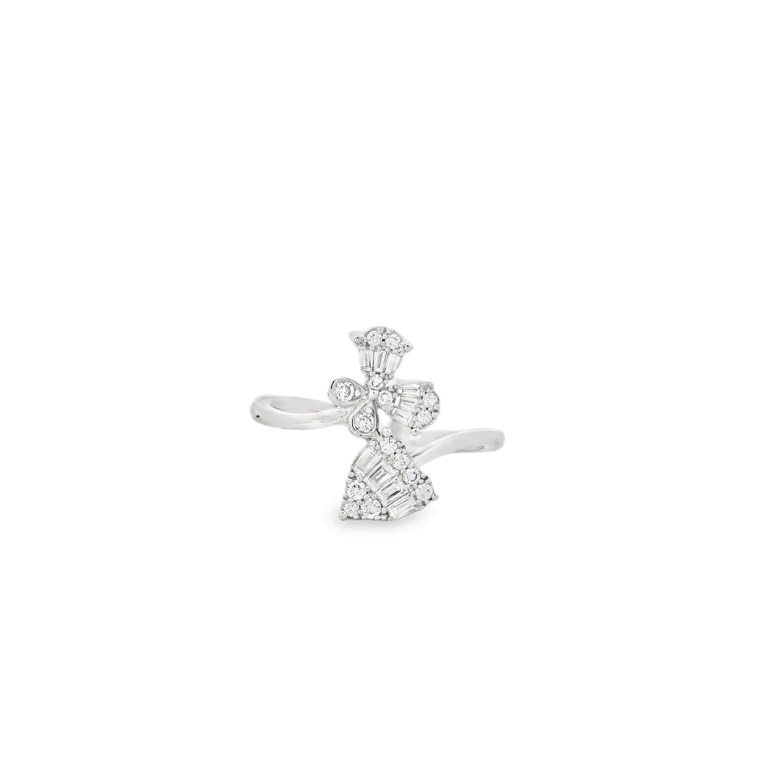 Delicate Rose & Heart Diamond Open Ring