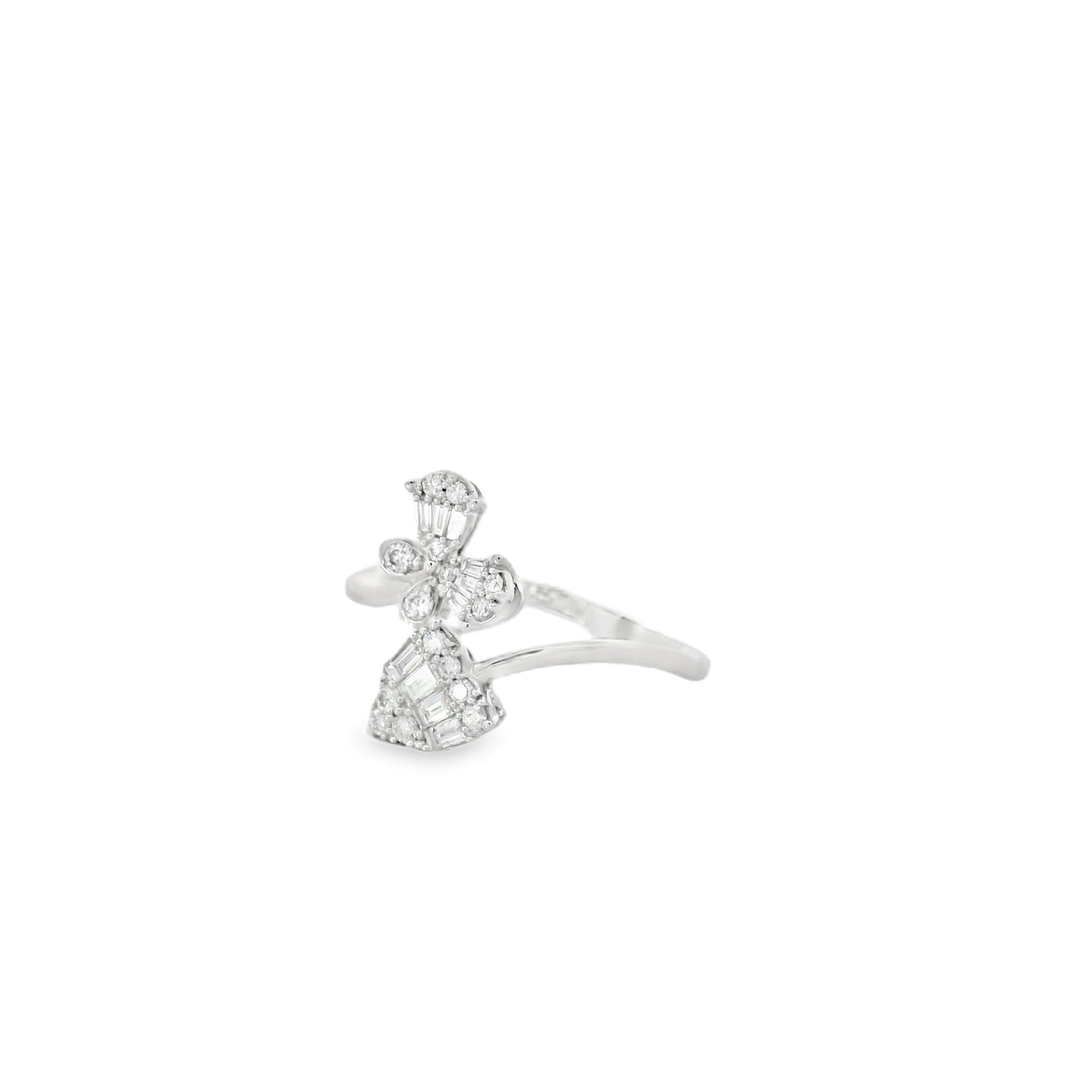 Delicate Rose & Heart Diamond Open Ring