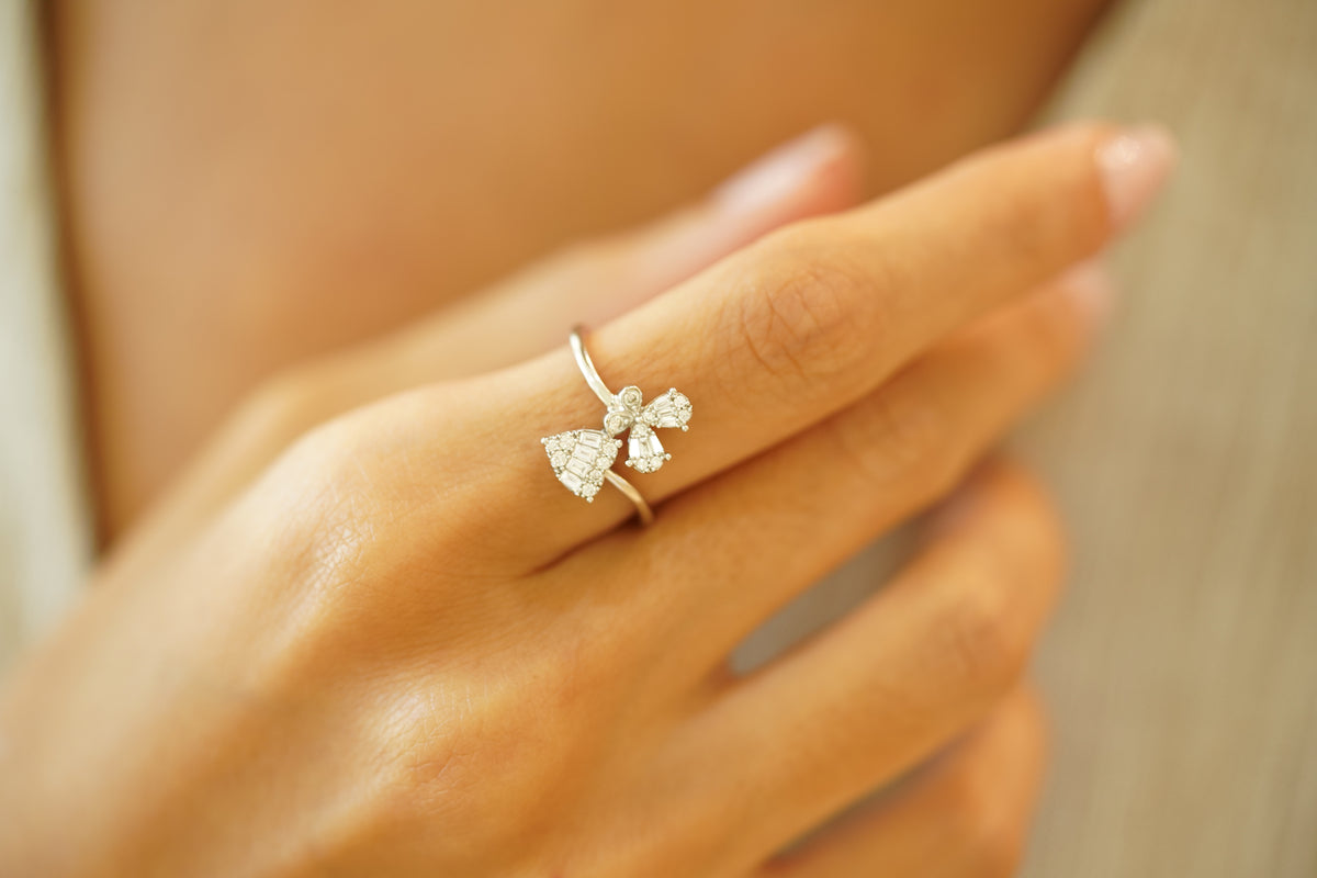 Delicate Rose & Heart Diamond Open Ring - additional view