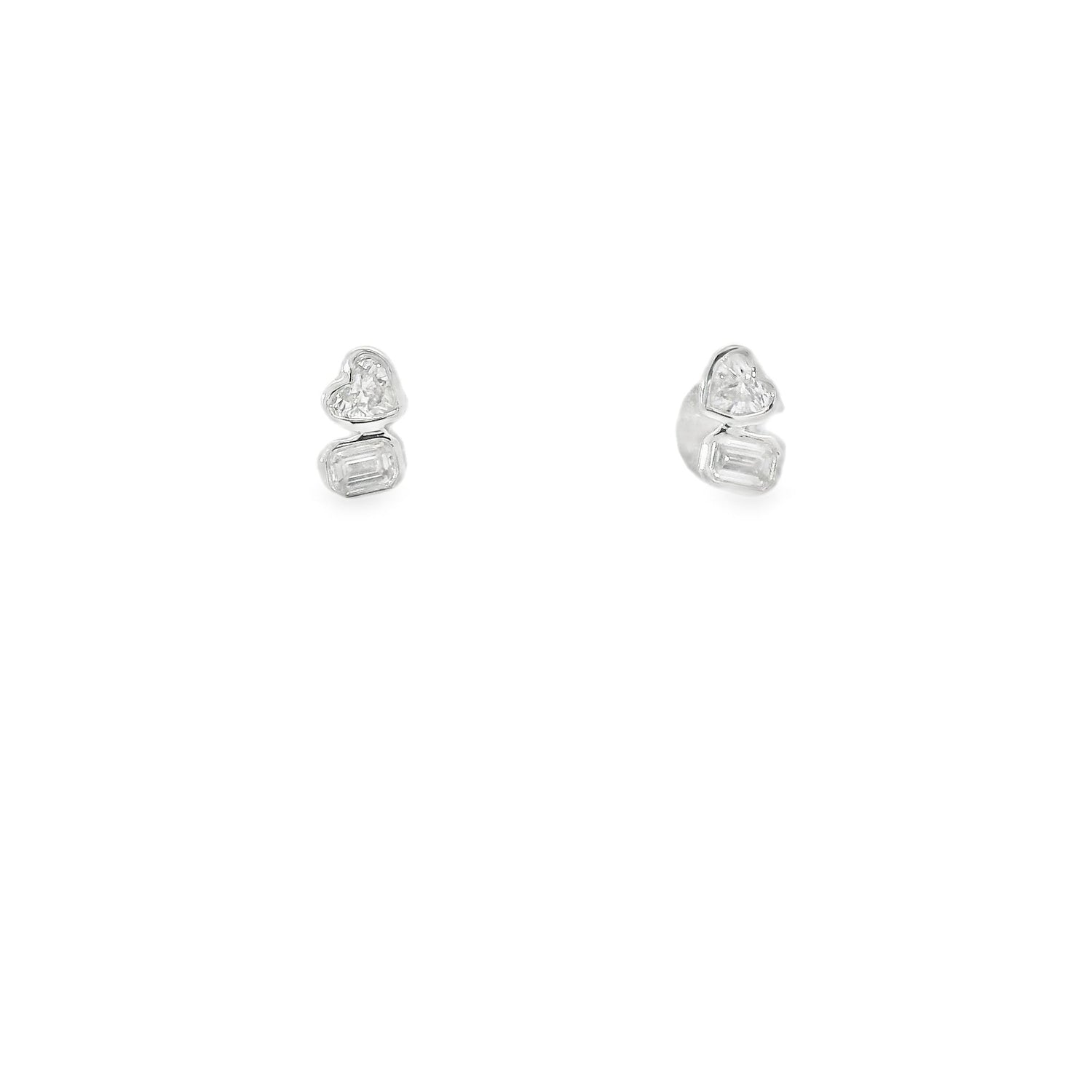Delicate Heart & Baguette Diamond Earrings